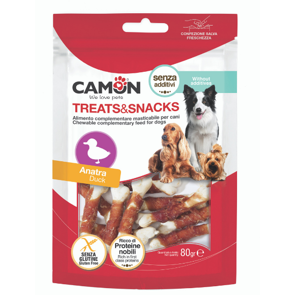 Camon Treats e Snacks per cani - Ossicini arrotolati con anatra - 80 gr