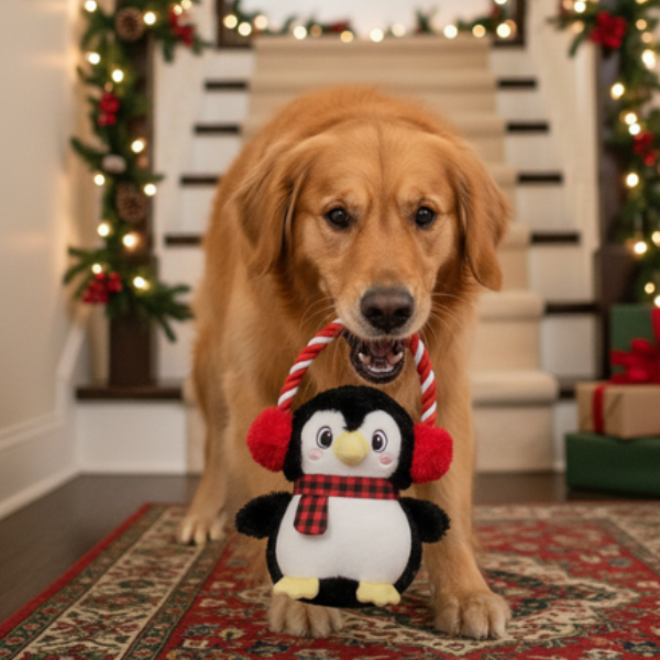 Peluche per cani con corda e squeaker Pinguino Chilly Leopet