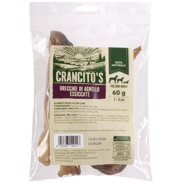 Crancito's snack naturale Dog Adult Orecchie di Agnello