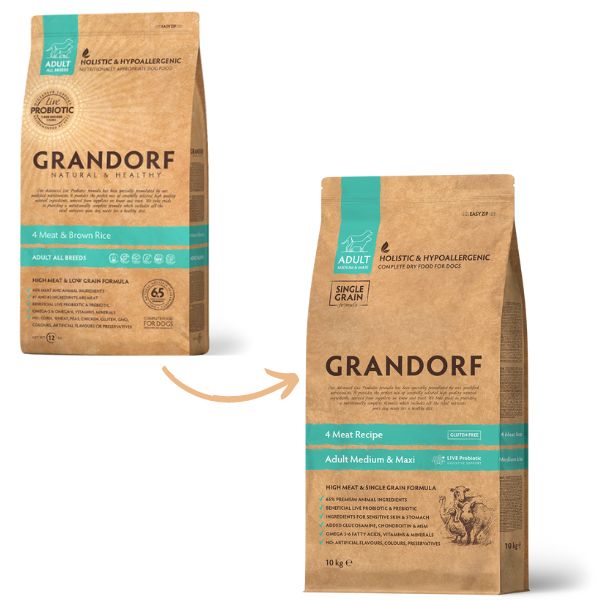 grandorf dog adult medium/maxi hypoallergenic 4 meat recipe immagine4