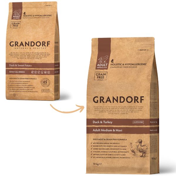 grandorf dog adult medium/maxi grain free anatra e tacchino immagine4