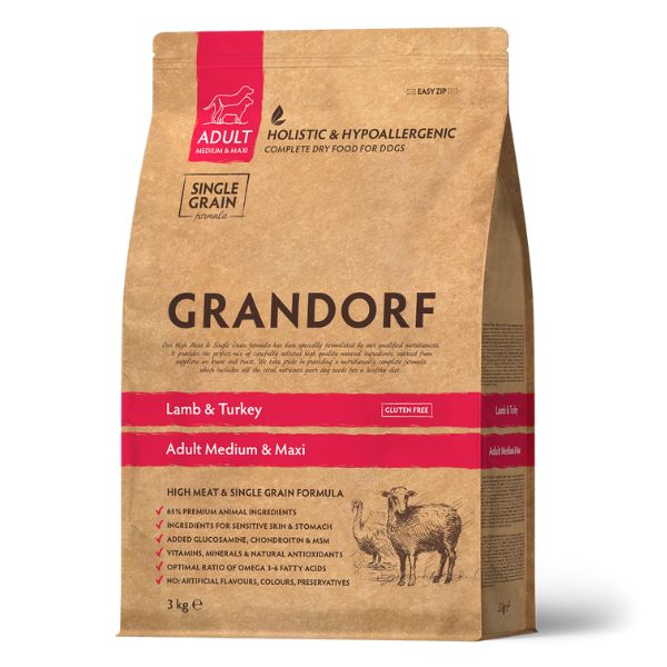 Grandorf Dog Adult Medium/Maxi Hypoallergenic Agnello e Tacchino - 3 Kg