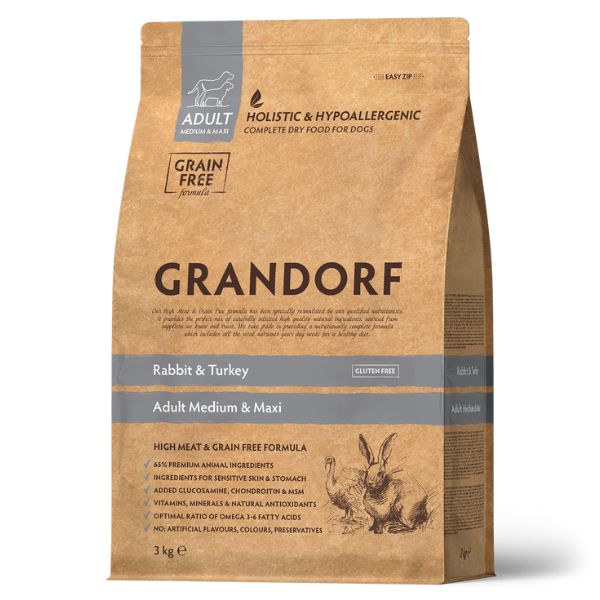 Grandorf Dog Adult Medium/Maxi Grain Free Coniglio e Tacchino - 3 Kg
