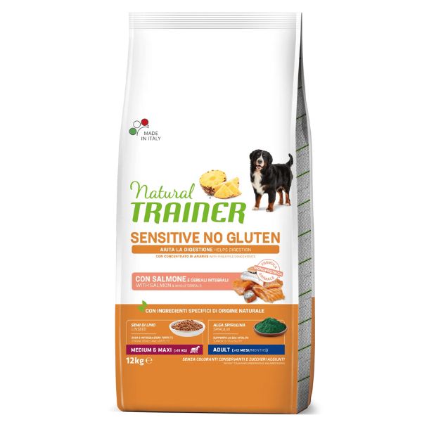 natural trainer sensitive no gluten medium & maxi adult con salmone immagine2