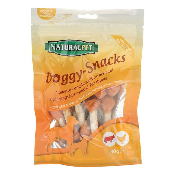 NaturalPet Doggy Snacks per cani 80 gr - Stick pelle di bovino e pollo