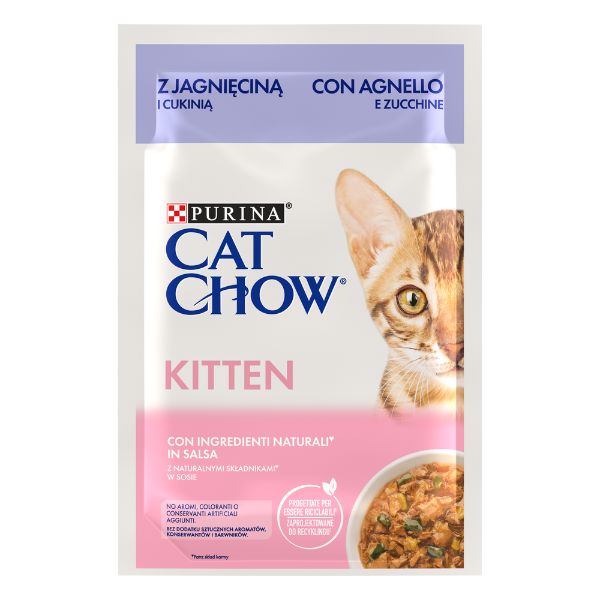Purina Cat Chow Kitten Umido Gatto in Gelatina 85 gr - Agnello e Zucchine in Salsa