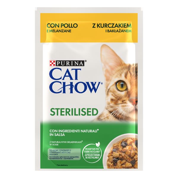 Purina Cat Chow Sterilised cibo umido per Gatti 85 gr - Pollo e Melanzane