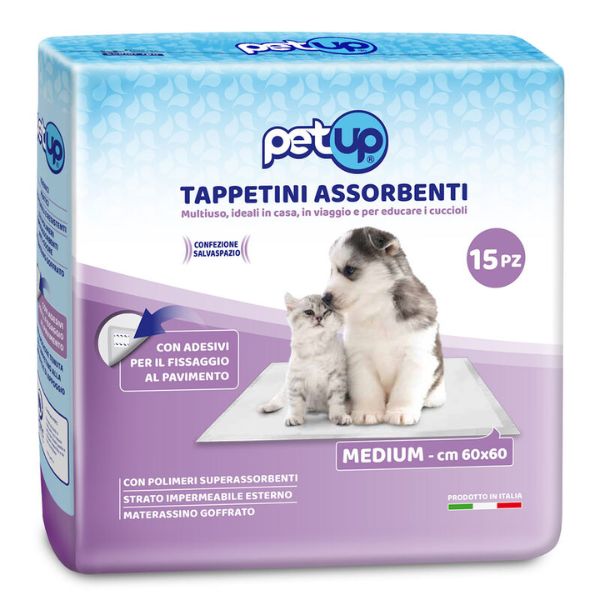 Tappetini assorbenti multiuso per animali domestici PetUp - confezione da 15 pezzi - 60x60 cm