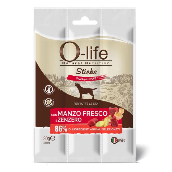 O-life Sticks Grain Free Snack per cani 3x10 gr - Manzo e zenzero