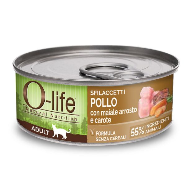 O-life Cat Adult Sfilaccetti 70 gr - Pollo con maiale arrosto e carote