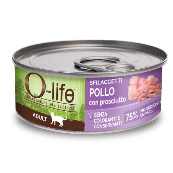 O-life Cat Adult Sfilaccetti 70 gr - Pollo e prosciutto