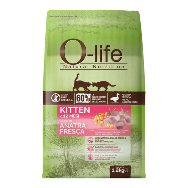 O-life Kitten Grain Free Anatra fresca - 1,2 Kg
