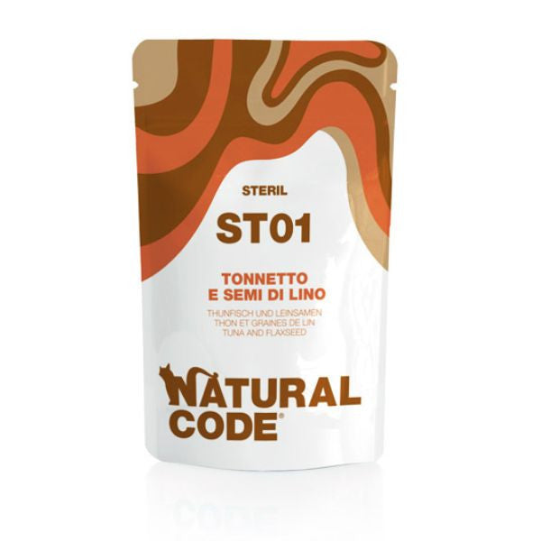 Natural Code Sterilised Buste in Acqua di Cottura 70 gr - ST01 - tonnetto e semi di lino