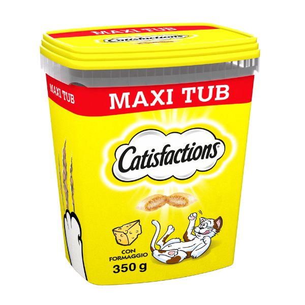 Catisfactions snack per gatti Maxi Tub 350 gr - Snack Maxi Tub Catisfactions  formaggio 350 gr