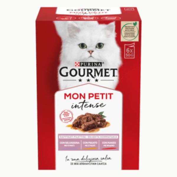 Purina Gourmet Mon Petite Intense multipack 6 x 50 g - selvaggina - fegato - manzo