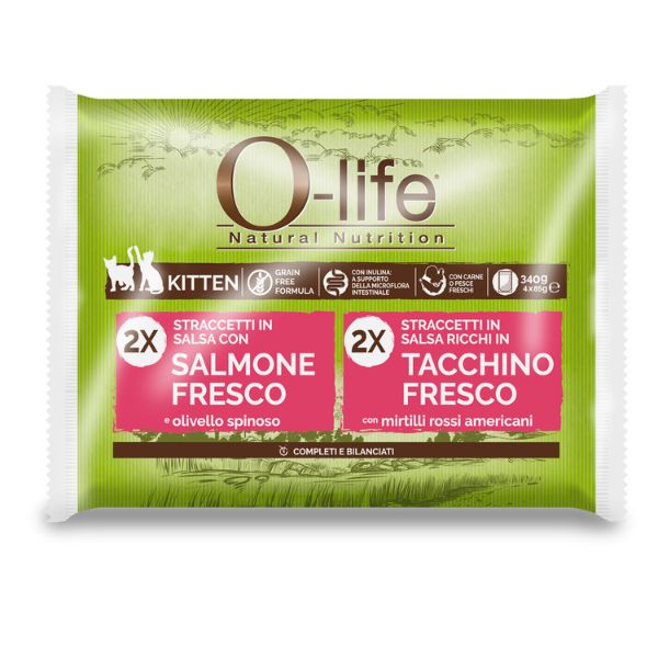 o-life cat kitten grain free straccetti in salsa multipack 4x85 gr immagine2