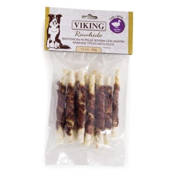 Viking Rawhide snack per cani bastoncini in pelle bovina - 10 pezzi 12 cm - con anatra
