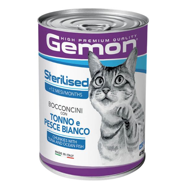 Monge Gemon Cat Sterilised Bocconcini 415 gr - con Tonno e Pesce Bianco