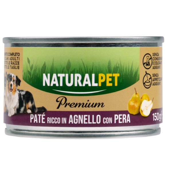 NaturalPet Premium Dog Adult Patè 150 gr - Agnello con pera