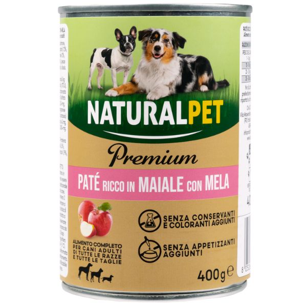 NaturalPet Premium Dog Adult Patè 400 gr - Maiale con mela