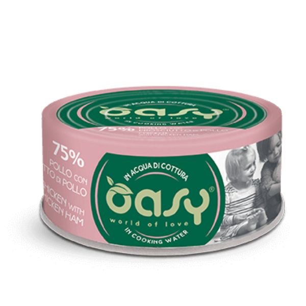 Oasy More Love Cat Adult Lattine in acqua di cottura 70 gr - Pollo con prosciutto
