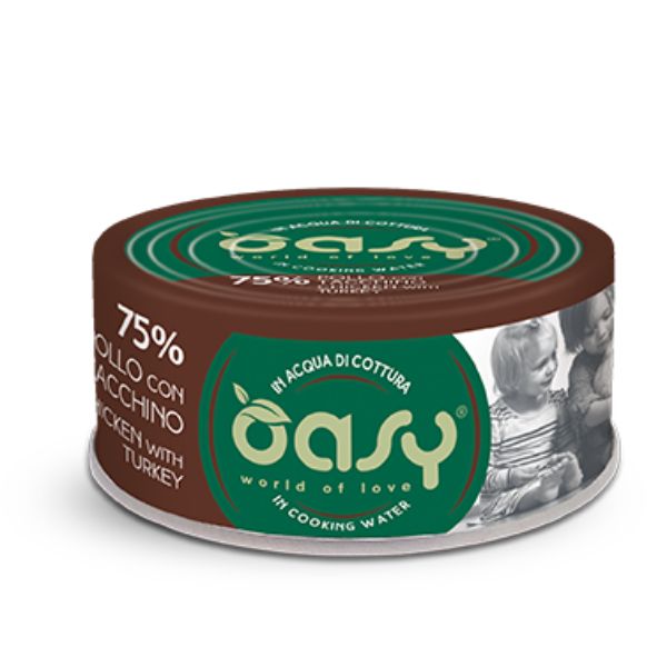Oasy More Love Cat Adult Lattine in acqua di cottura 70 gr - Pollo con tacchino