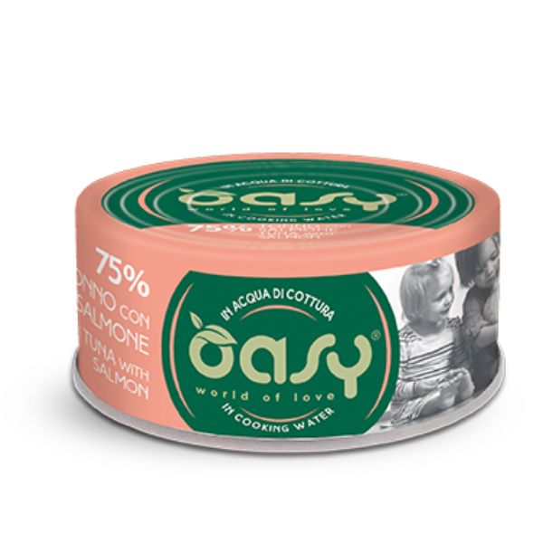 Oasy More Love Cat Adult Lattine in acqua di cottura 70 gr - Tonno con salmone