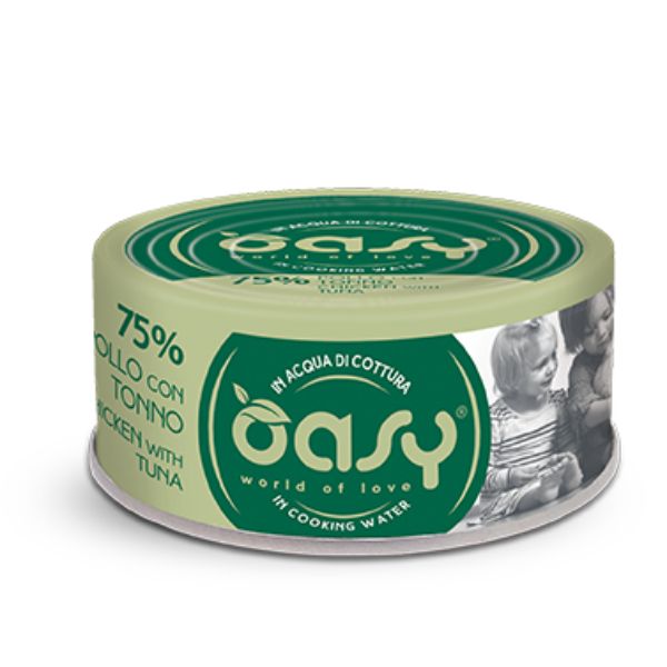 Oasy More Love Cat Adult Lattine in acqua di cottura 70 gr - Pollo con tonno