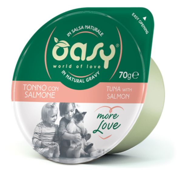 Oasy More Love Cat Green Cup in salsa naturale 70 gr - Tonno e Salmone