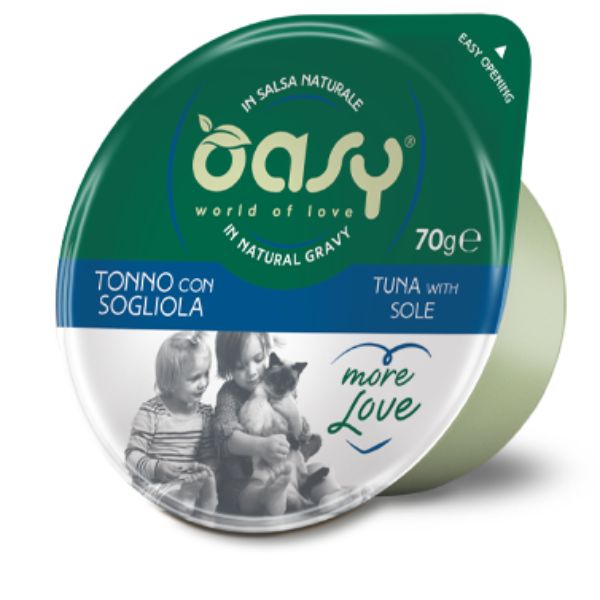 Oasy More Love Cat Green Cup in salsa naturale 70 gr - Tonno e Sogliola