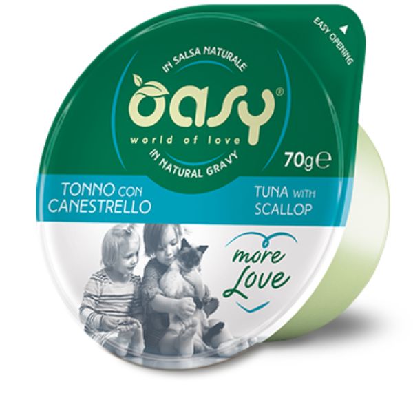 Oasy More Love Cat Green Cup in salsa naturale 70 gr - Tonno e Canestrello