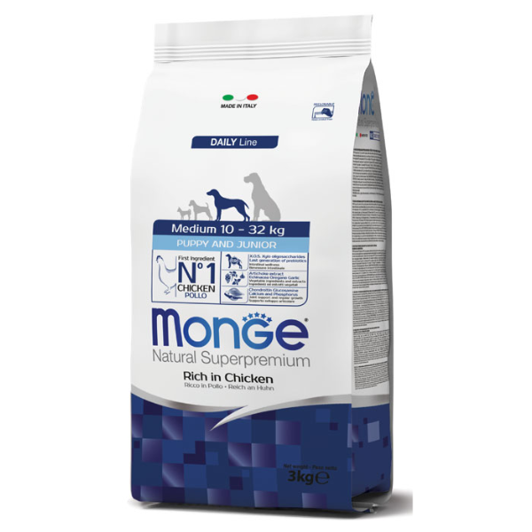 Monge Natural Superpremium Medium Puppy & Junior Ricco di Pollo