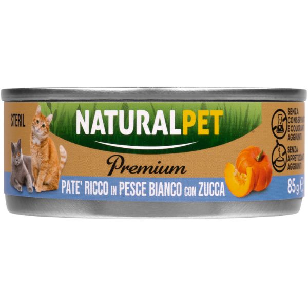 NaturalPet Premium Cat Sterilised Patè 85 gr  - Pesce bianco con zucca