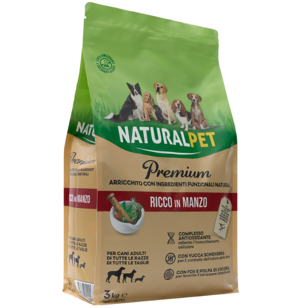 NaturalPet Premium Adult All Breeds Manzo - Manzo 3 Kg