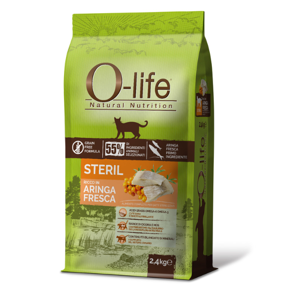 O-life Cat Adult Sterilised Grain Free Aringa fresca  - 2,4 Kg