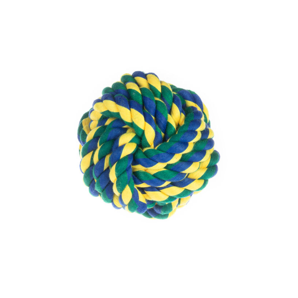Palla intrecciata per cani Cotonosso PetUp - Blu e Giallo - diametro 8,5 cm