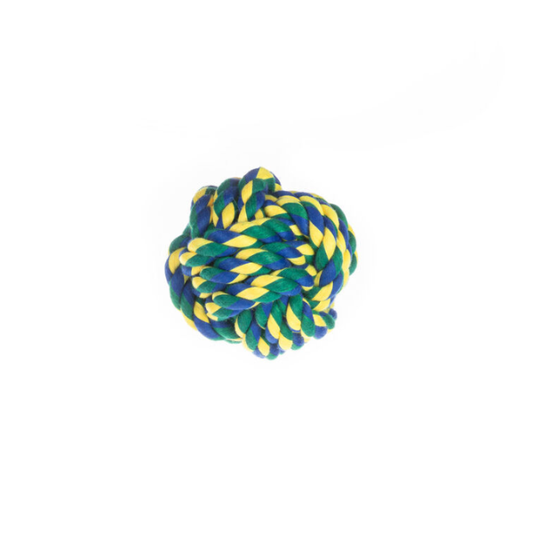 Palla intrecciata per cani Cotonosso PetUp - Blu e Giallo - diametro 6 cm