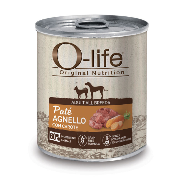O-life Adult Grain Free Patè 400 gr - Agnello con carote