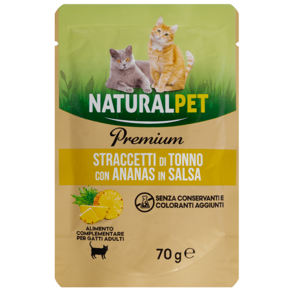 NaturalPet Premium Cat Adult Straccetti in salsa 70 gr - Tonno con ananas 