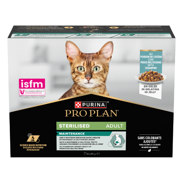 Purina Pro Plan Cat Adult Sterilised Maintenance Multipack in gelatina 10x85g - Pesce dell' Oceano