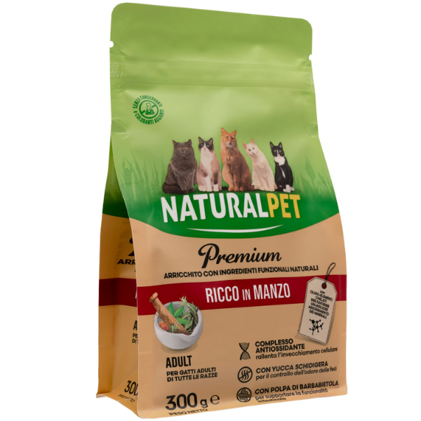 NaturalPet Premium Cat Adult Manzo e riso - 300 gr (scadenza: 29/11/2025)