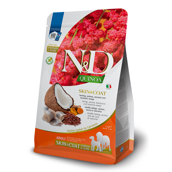 farmina n&d quinoa canine medium/maxi skin&coat aringa e cocco immagine3