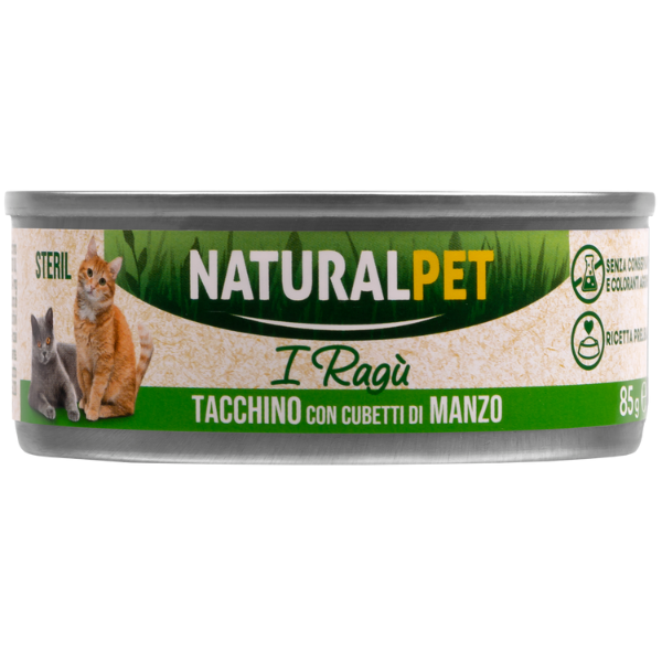 NaturalPet Cat Sterilized Deliziosi Ragù di carne 85 gr - Tacchino con cubetti di manzo
