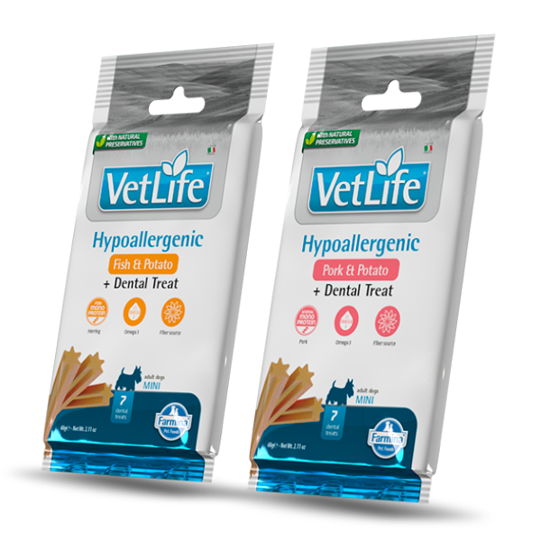 farmina vet life hypoallergenic snack dentali per cani adult mini 60 gr immagine2