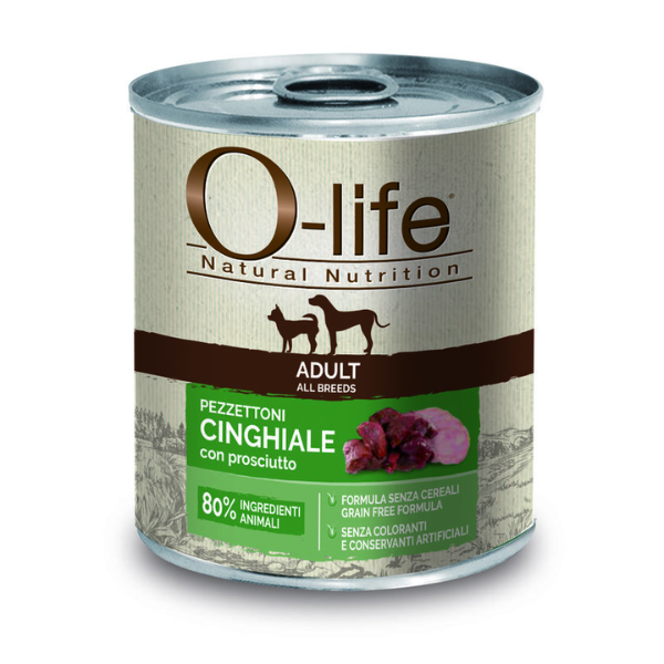 O-life Dog Adult Grain Free Pezzettoni monoproteici 400 gr - O-life Grain Free monoproteico 400 gr Cinghiale con prosciutto