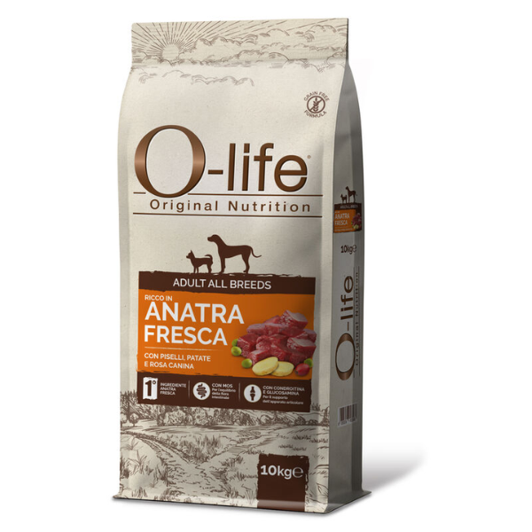 O-life Dog Adult All Breeds Grain Free Anatra e piselli