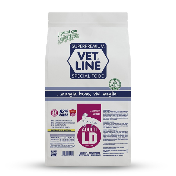 Vet Line Secco Cane Adult Less Dry Agnello
