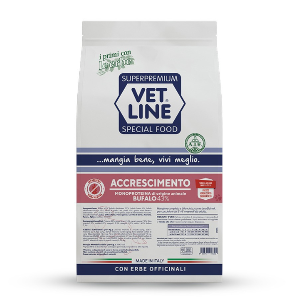 Vet Line Secco Monoproteico Cane Junior Accrescimento Bufalo - 12,5 Kg