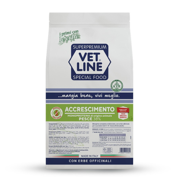Vet Line Secco Monoproteico Cane  Junior Accrescimento Pesce - 3 Kg