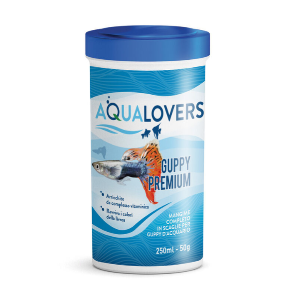 Premium Aqualovers Mangime completo per Guppy d'acquario in scaglie adatto per avannotti - 50 gr